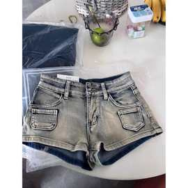 复古港风牛仔超短裤女夏季薄款低腰辣妹修身包臀外穿直筒短裤热潮
