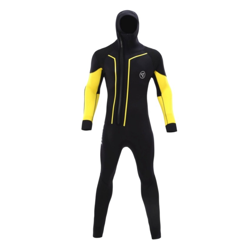 Deep Diving 5mm Men's One-Piece Thickeneded Cold-Proof and Warm Semi-Dry Waterproof and Cold-Proof Wetsuit Hooded Swimming Wetsuit
