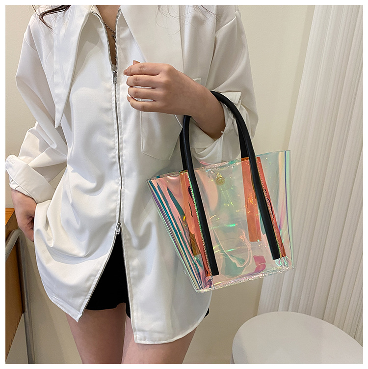 Streetwear Solid Color Transparent Square Magnetic Buckle Tote Bag display picture 2