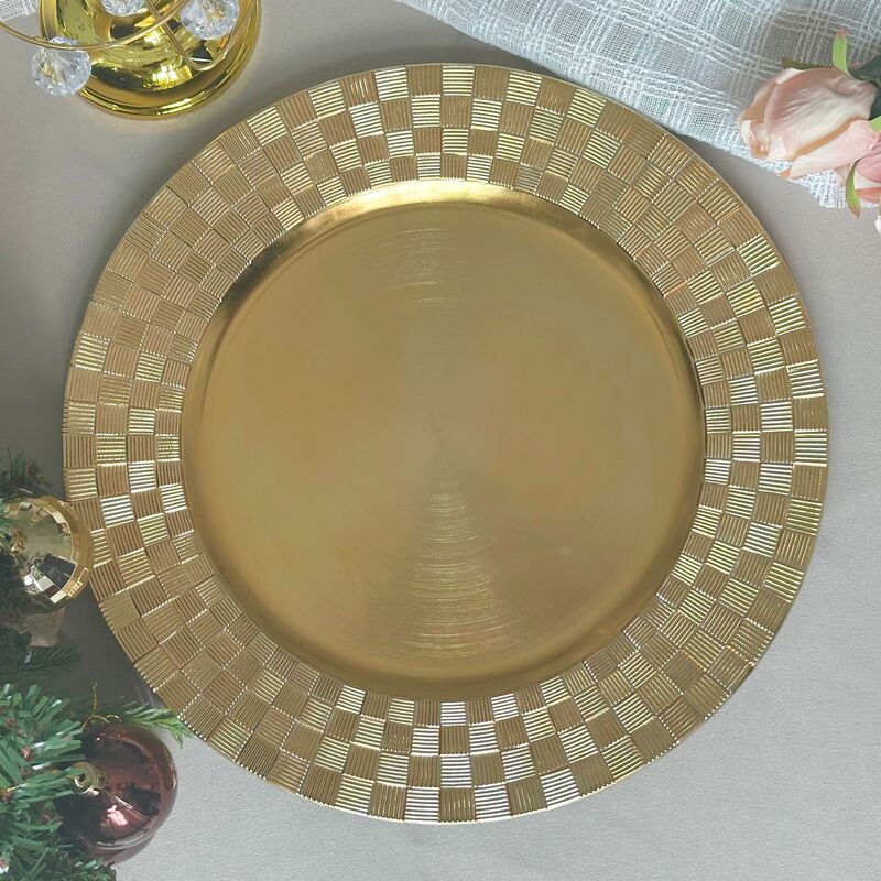 Cross-Mirror Export Charger Plates Woven Design Gold Main Plate Wedding Dinner Party Charger Plate Cross-Mirror Export Charger Plates Woven Design Gold Main Plate Wedding Dinner Party Charger Plate
