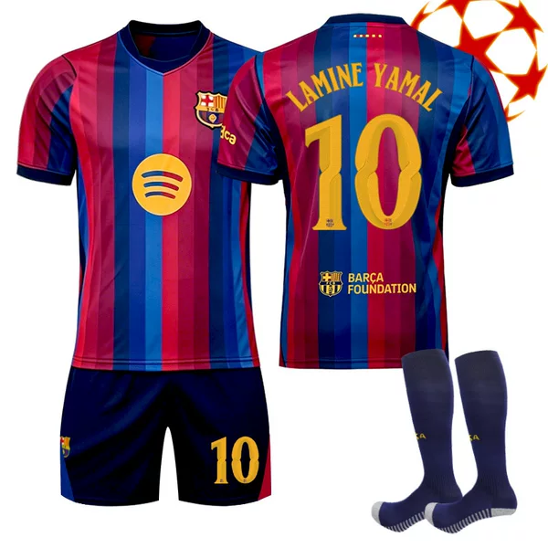 Champions League 2627 Barcelona home jersey, number 10 Yamal, number 9 Lewandowski, cross-border jersey, short-sleeved football uniform set