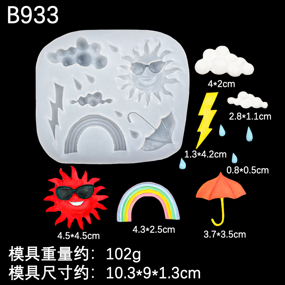 Funda de azúcar Rainbow Cloud Sun Cake Decoración Molde de silicona Paraguas de chocolate Raiden Plato de goteo de yeso de bricolaje