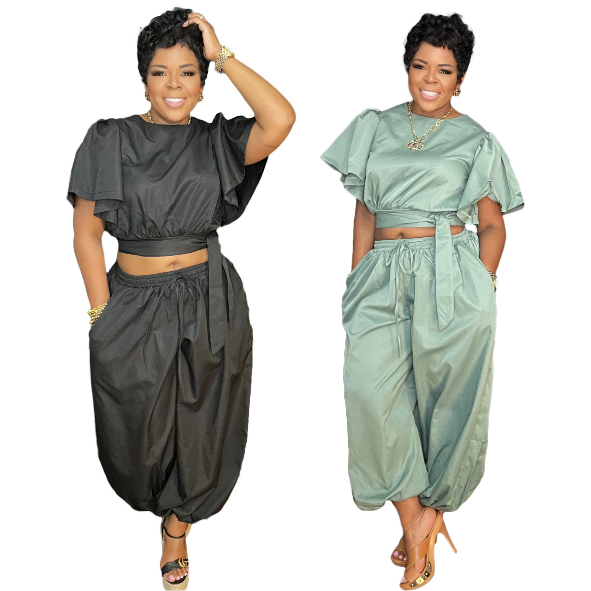 77671 In Stock Fashionable Sporty Trendy European And American Street Style Women's Clothing Two-piece Set With Straps_ecoleips.com