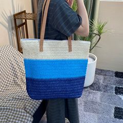 新型ファッション手提げ現物三色ステッチ紙草編みバッグ草編みバッグビーチバッグ海辺休暇休日バッグ