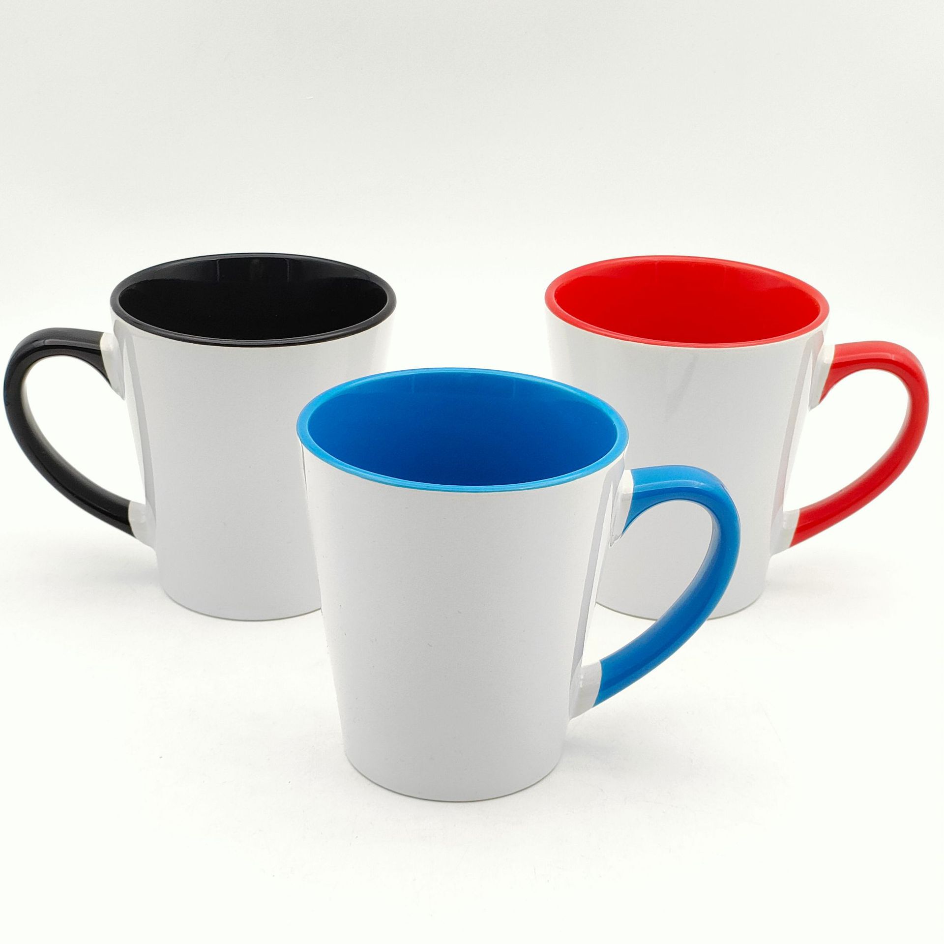 内彩外白漏斗型陶瓷杯 大口径V型马克杯定 制Logo咖啡广告水杯