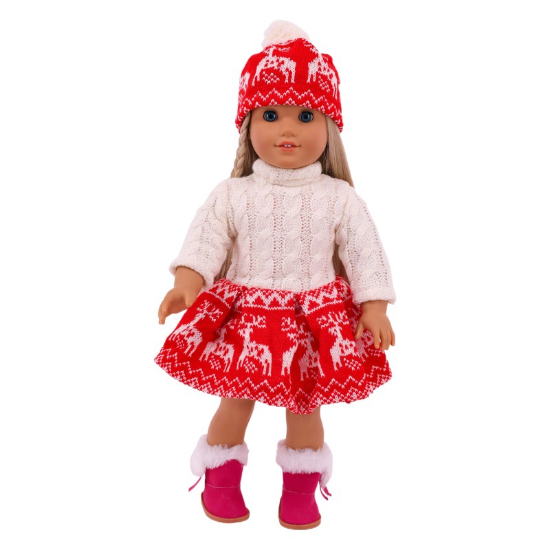 18 pulgadas muñeca americana accesorios suéter falda + sombrero traje 43cm xafu muñeca suéter de invierno traje al por mayor