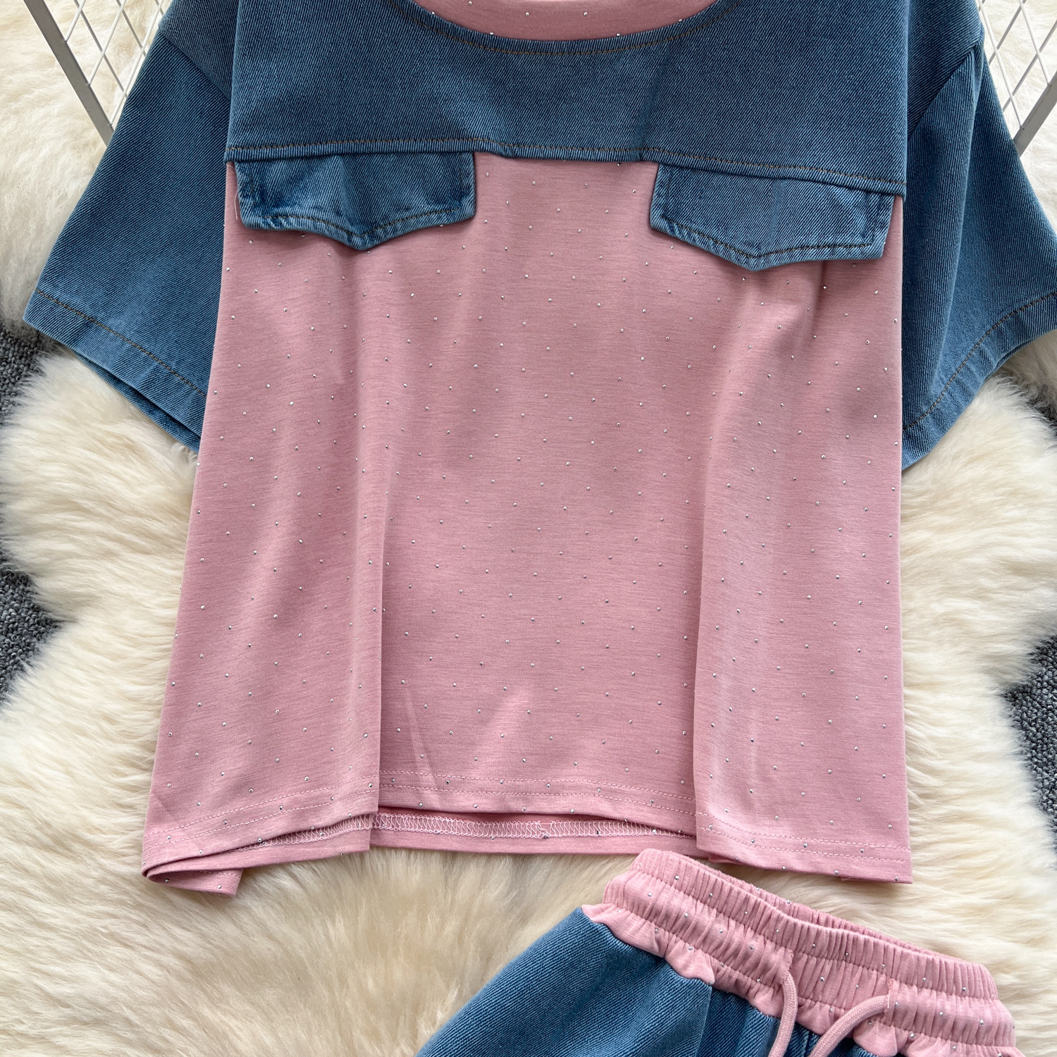 Dambyxset denim hög midja byxor med vida ben och överdel_voghion.com