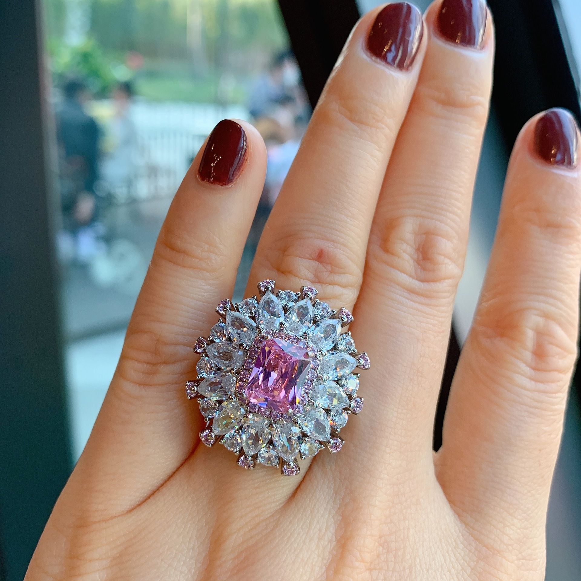 Lady Geometric Copper Gold Plated Rhinestones Rings 1 Piece