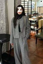 穿搭一整套感时尚套装女秋冬小香风毛呢外套休闲阔腿裤两件套