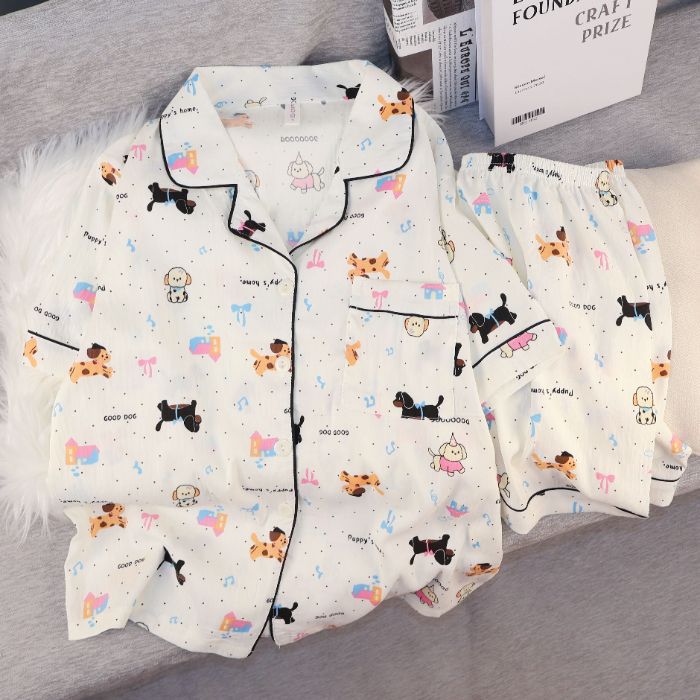 Al por mayor transfronterizo nuevo verano nubes de algodón dibujos animados mangas cortas pantalones cortos pijamas ropa de casa de mujer set ropa de casa de moda