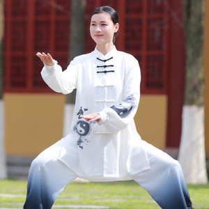 Taichi suit wushu kungfu clothing women's elegant three piece painted martial arts competition performance suit for men