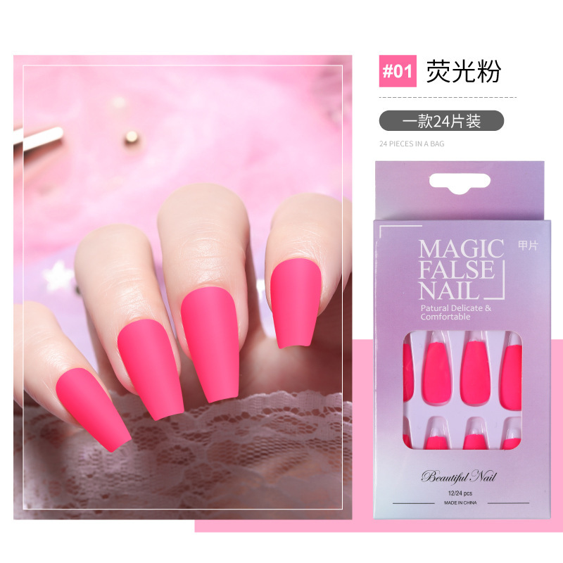 Nueva pieza de esmalte de uñas de desgaste de ballet largo luminoso transfronterizo terminado parche de uñas esmerilado pegamento jalea pieza de uñas falsas