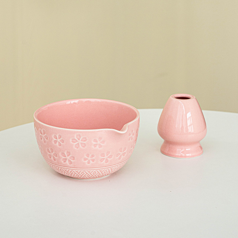 新しい和風抹茶桜ボウル、注ぎ口付きセラミックピンク茶筅ティーツールの越境専用 Amazon|undefined