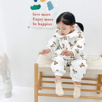 baby clothes Korean Edition men and women baby Autumn and winter Cotton clip one-piece garment Cartoon thickening keep warm cotton-padded clothes ins Wind creeping suit