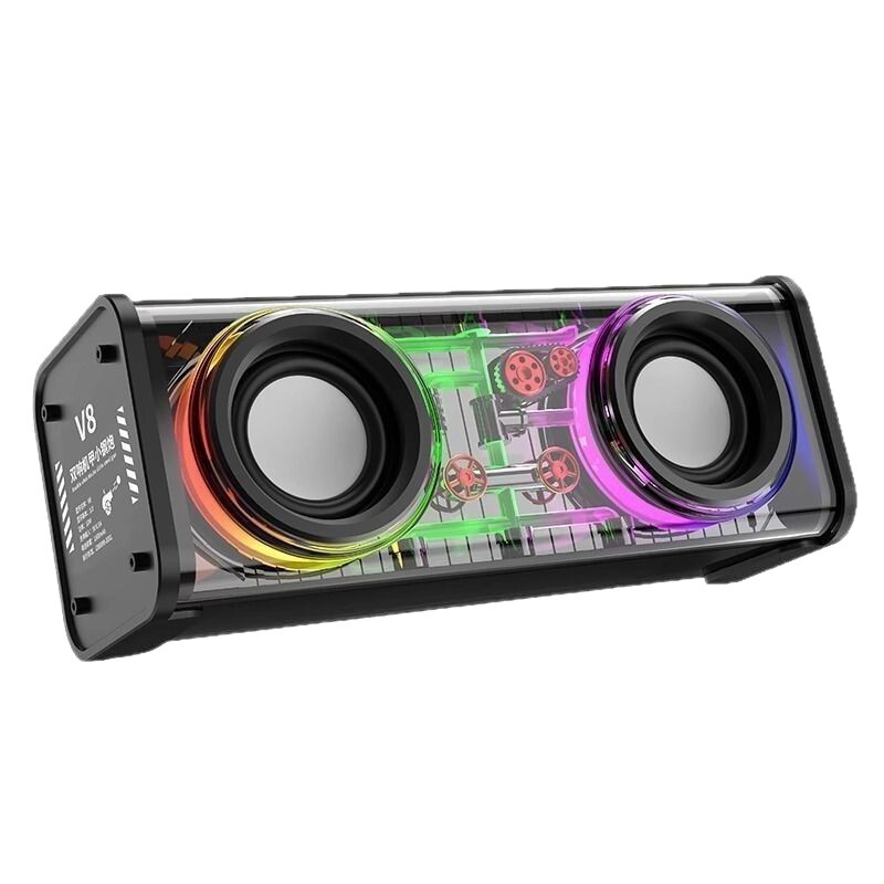 AIピックアップ透明メカ Bluetooth ダブルガン ダブルスピーカー 低音小型鋼砲 デスクトップ カラフルな照明とオーディオ|undefined