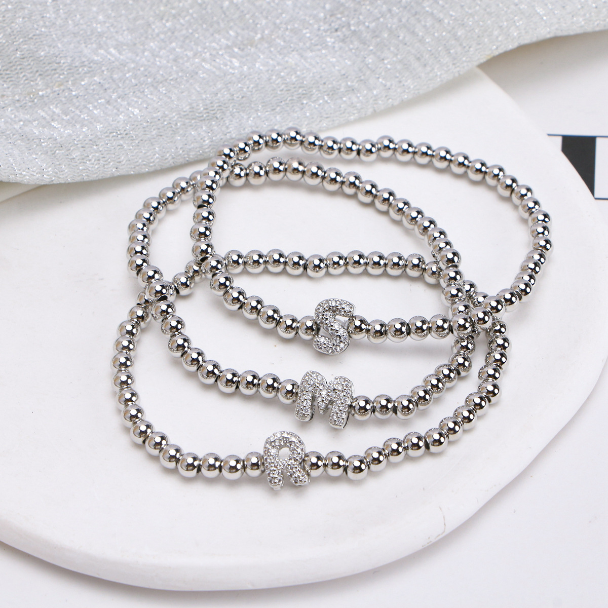 Daily Occasion Copper Material Wholesale Jewelry Simple Style Letter Copper Zircon Inlay Bracelets Beaded Chain
