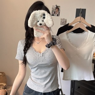 New Summer Slim-Fit Short-Sleeve Hot Girl Wireless Fixed Cup Bra Comfortable Breathable T-Shirt Top