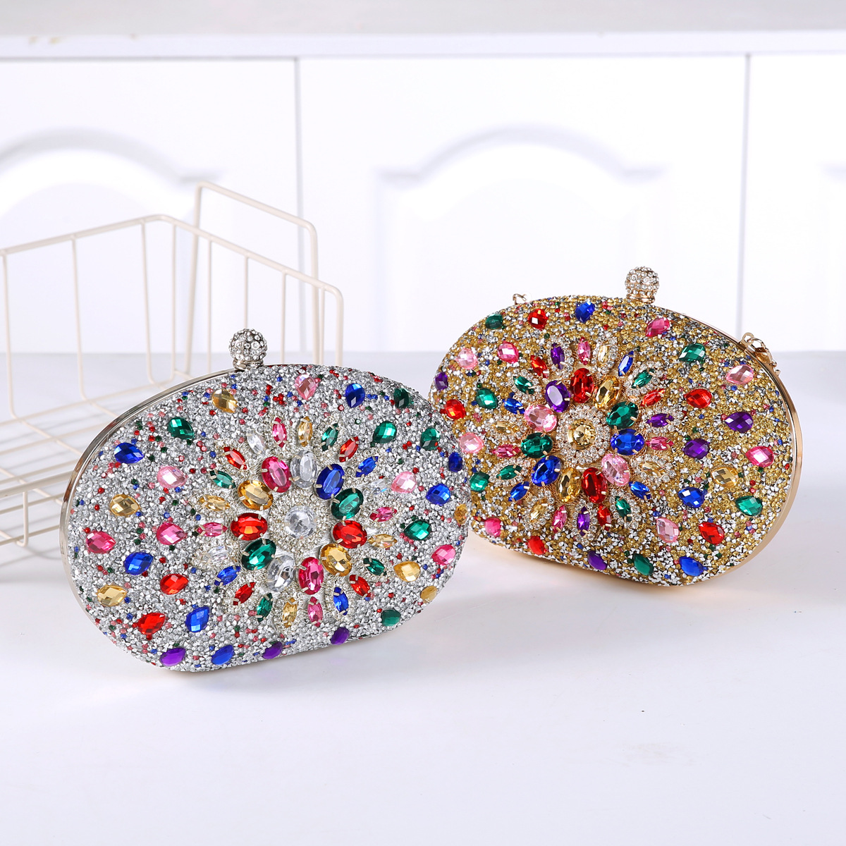 337g Weight Polyester Lining Material Lock clasp Closure Type Top Handle Strap Type Evening Bag Bags Type Party Occasion Pu Leather Material Printing Pattern All Seasons Season Women's Gender Diamond Design Elegant Style Oval Shape Small Size Pu Leather Printing Oval Evening Bags 29
