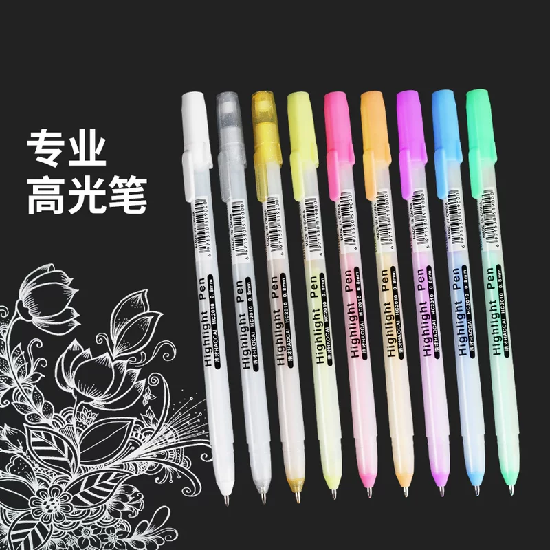 White highlighter, art liner, rollerball pen, scheduler