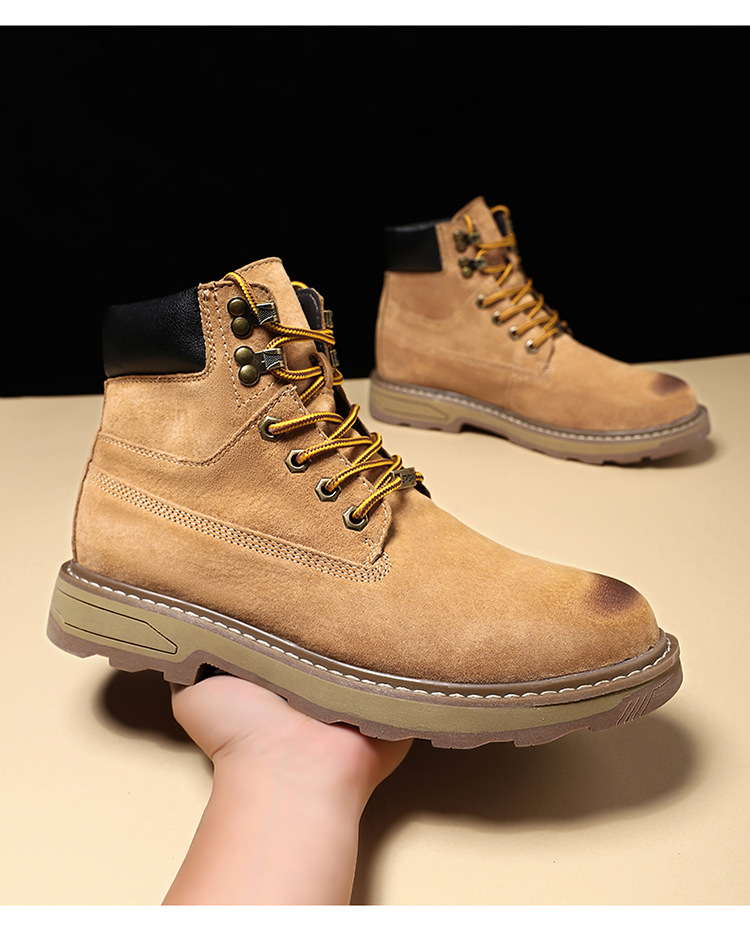 Ψηλές, μεγάλες κίτρινες μπότες, με στρώση κεφαλιού, δέρμα χοίρου, για υπαίθριες δραστηριότητες και ζεστά ανδρικά παπούτσια από κασμίρ_voghion.com