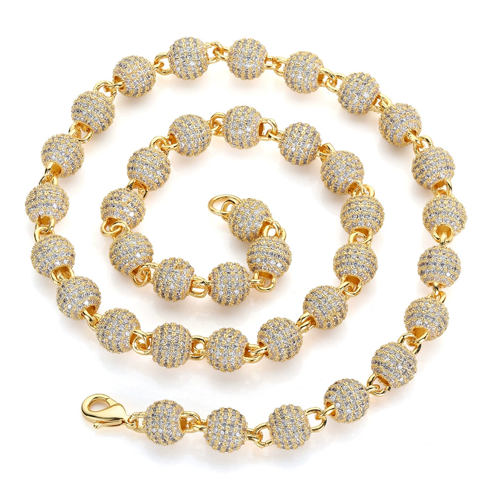 Zirconium hip-hop style, round beads, necklace, accessory, bracelet, European style, 8mm, wholesale