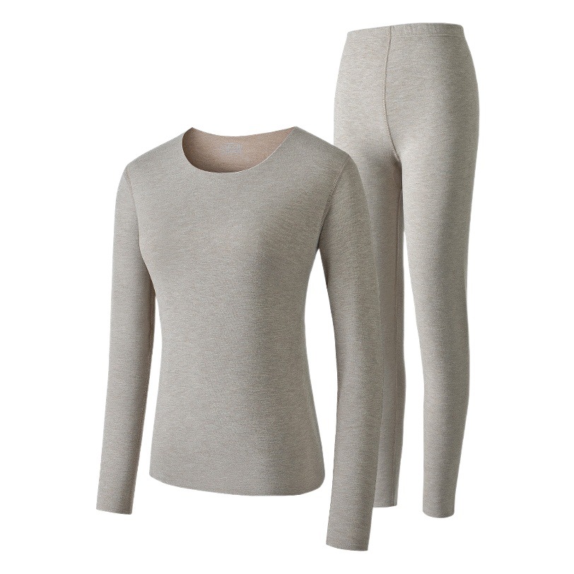 Ropa interior térmica de mujer de otoño e invierno de lana de seda, conjunto de base, almacenamiento de calor de color sólido más terciopelo, ropa de otoño gruesa, pantalones largos en stock