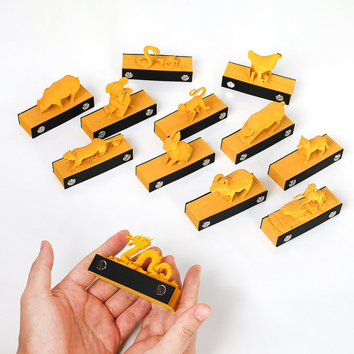 Creative Gift Tourist Area Souvenir Set of 12 Zodiac Figurines, Paper Carving Model 3D Notepad