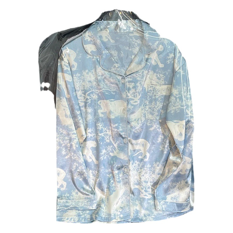 Pijamas de seda artificial para mujeres 2023 Primavera y otoño de manga larga de seda de hielo suelta talla grande traje de mujer de una sola pieza de entrega