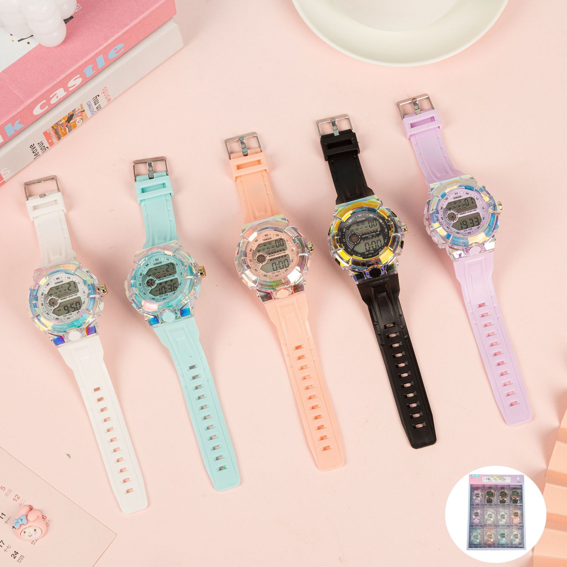 Pearl magic color timing waterproof watch student outdoor sports fashion electronic watch multifunctional luminous alarm clock watch