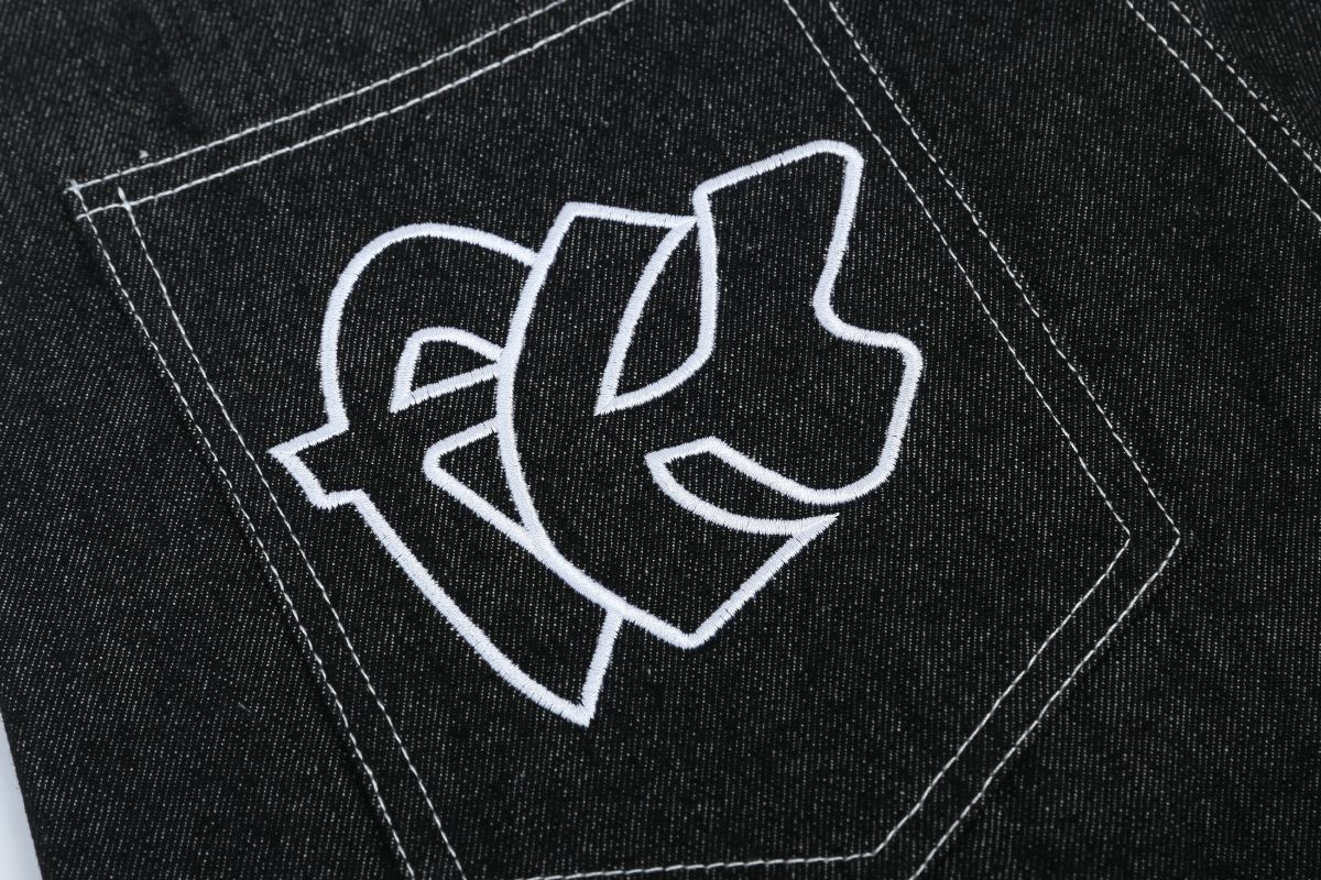 Herr denim shorts chicano stil med blomsterbroderi_voghion.com