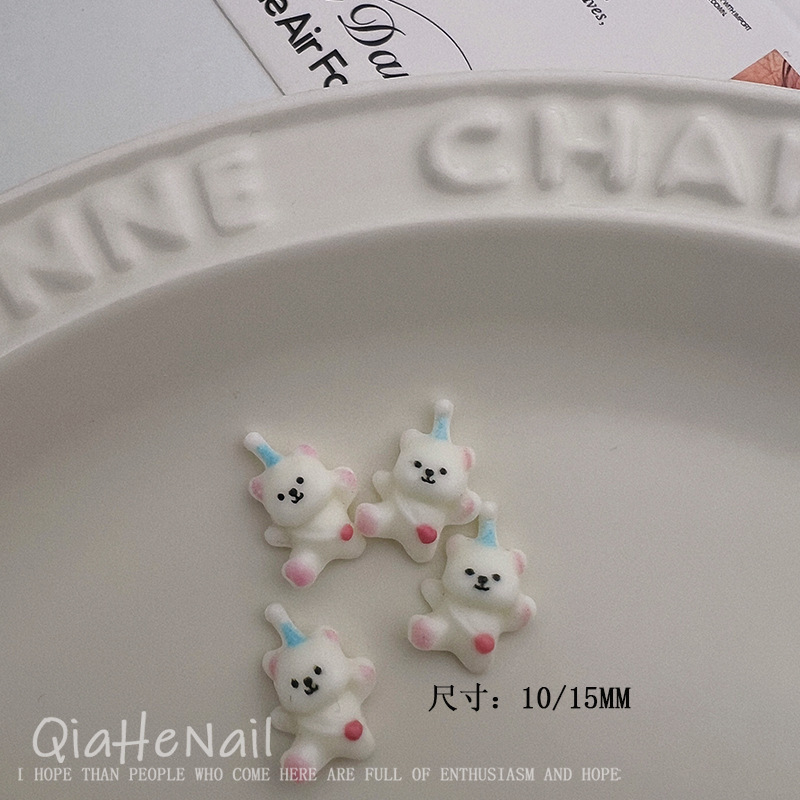 梦幻可爱小熊爱心腮红蝴蝶结美甲饰品嘟嘟熊树脂穿戴指甲装饰配件|undefined