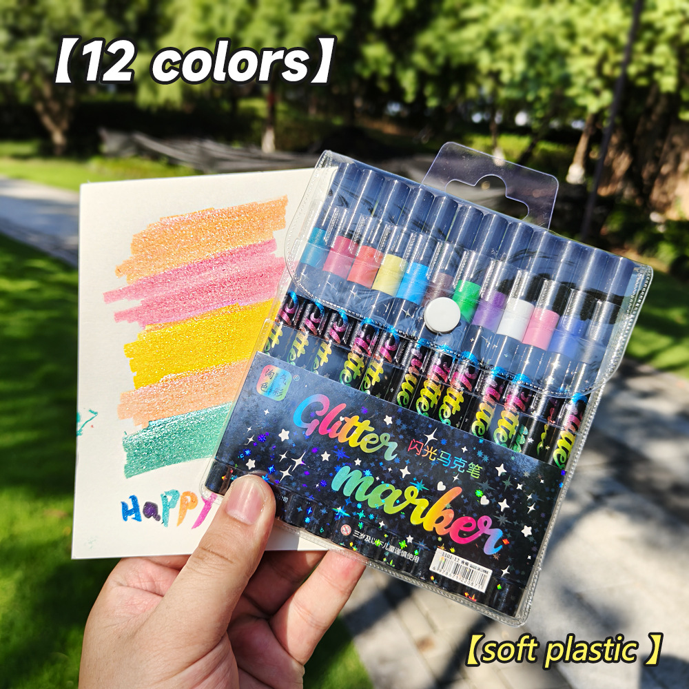 Transfronterizo flash resaltador doble cabeza conjunto de alto valor visual de los estudiantes de arte pincel de pintura marca clave pincel de polvo flash