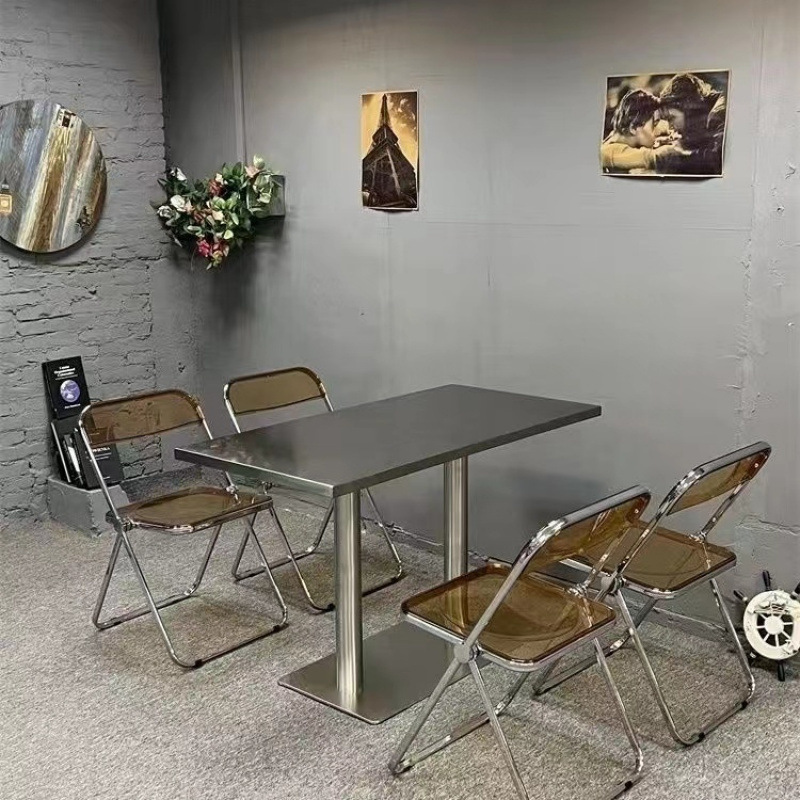 网红工业风不锈钢桌子小吃店奶茶食堂饭店桌椅咖啡厅餐桌商用餐饮|undefined