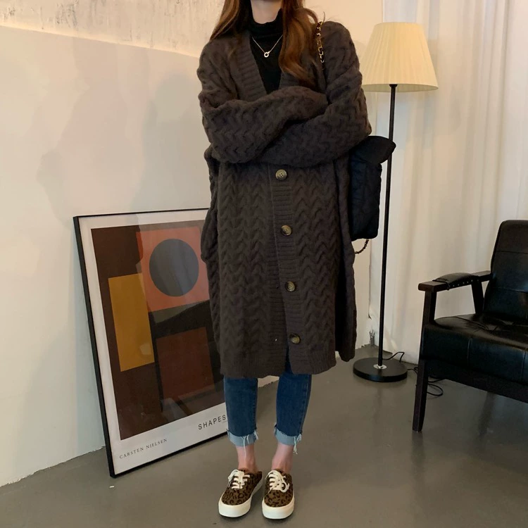 Демисезонный длинный свитер, кардиган, жакет, средняя длина, oversize, корейский стиль, европейский стиль