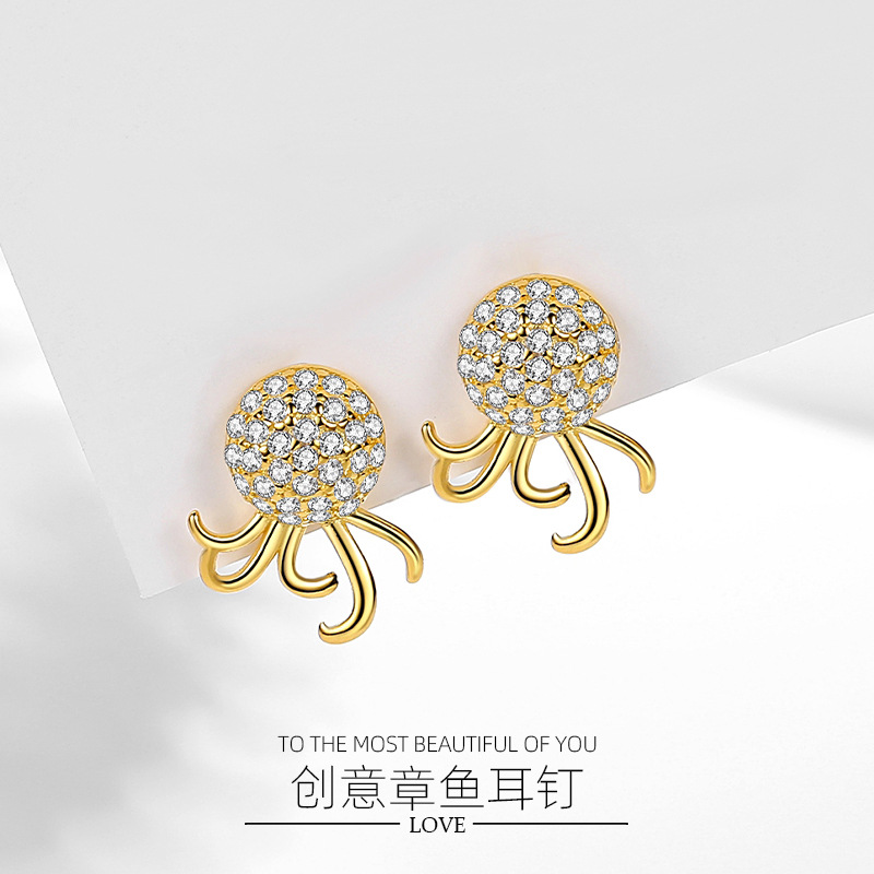 Plata esterlina s925 moda pulpo pendientes estilo coreano luz lujo ins estilo diseño creativo pulpo pendientes con diamante
