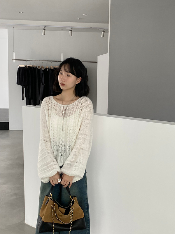 江左 20羊毛 温柔慵懒风粉色软糯蝙蝠袖针织秋新款宽松薄罩衫0628|undefined