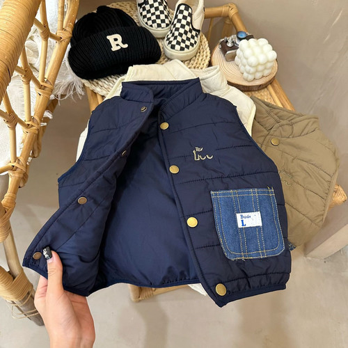 Children's Cotton Vest  Winter Model, Girls' Thick Vest, Boys' Fleece-Lined Back Vest Outerwear, Cotton Clothing