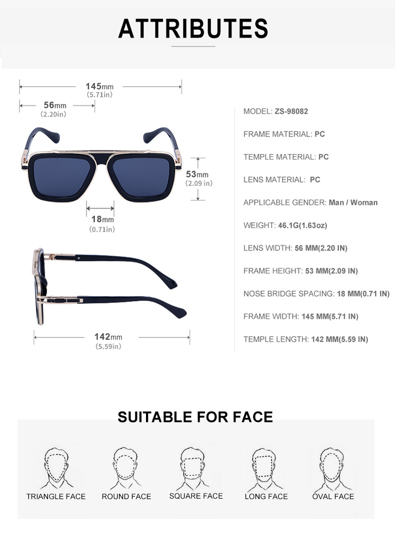60g Weight Full Frame Glasses Structure Sunglasses Classification PC, UV400 Protection Lens Material Square Glasses Style Travel, Fishing Occasion Solid Color Pattern All Seasons Season Women's Gender Casual, Elegant, Lady Style Grey Color Casual Elegant Lady Solid Color PC UV400 Protection Square Full Frame Men's Sunglasses 无