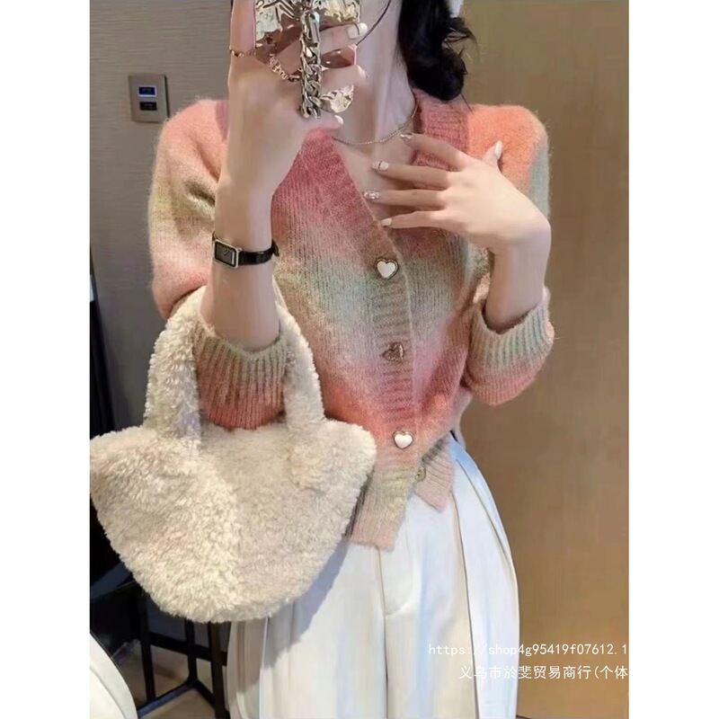 Super Fairy Tie-Dye Gradient Sweater Coat for Women, 2026 Autumn/Winter New Thickened Rainbow Sweet Knit Cardigan Top