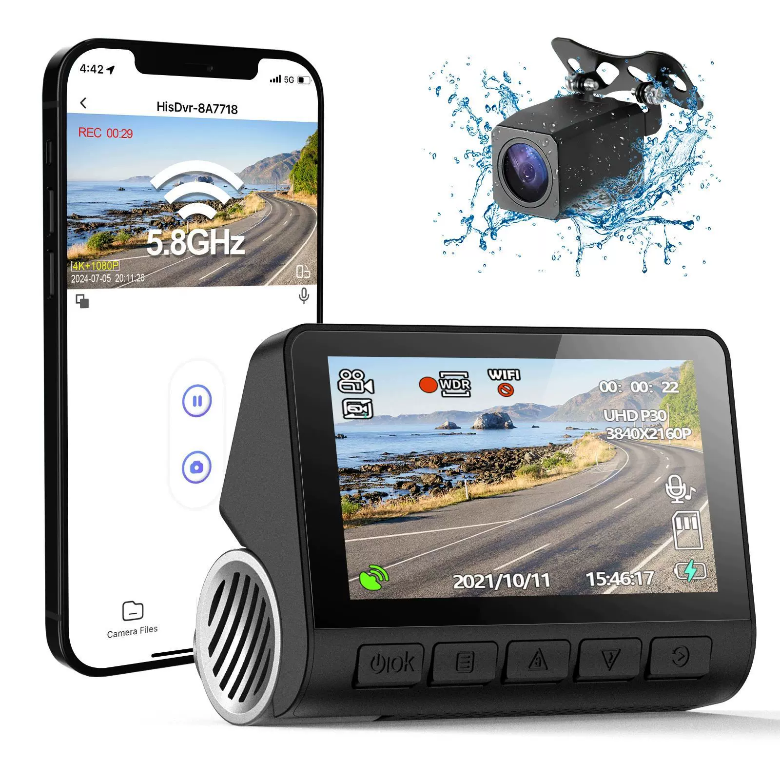 V55  4Kwifi GPS3.0寸IPS屏夜视双镜头A800S行车记录仪