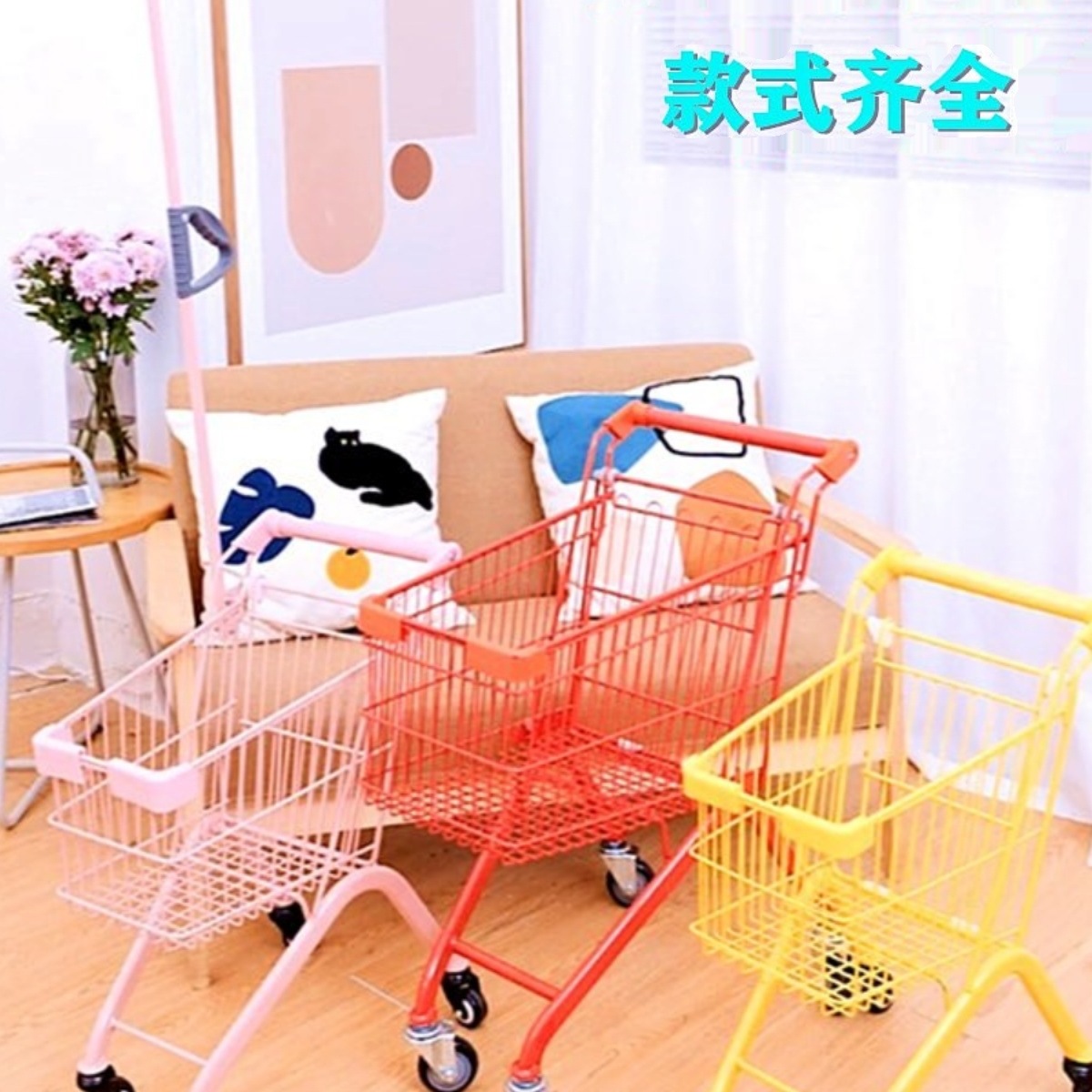 新款儿童大小号超市购物车宝宝过家家粉色玩具车男女孩金属小推车