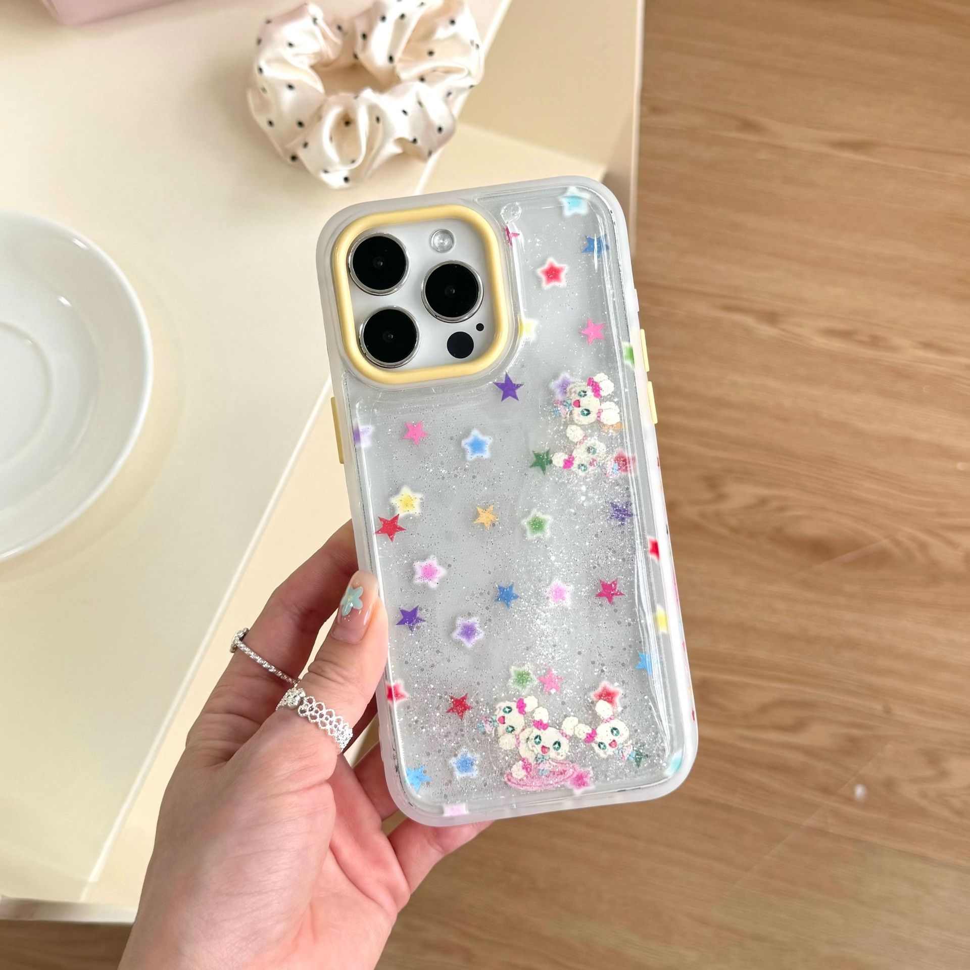 Estrella de cinco puntas de arenas movedizas de color coreano para Apple 15Pro/16Pro funda para teléfono móvil 14ProMax dibujos animados 13 mujeres