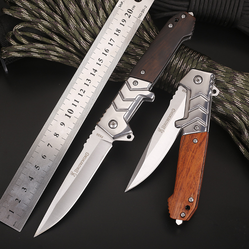 木柄折叠刀随身户外刀具野营求生高硬度多功能军刀野外生存小刀