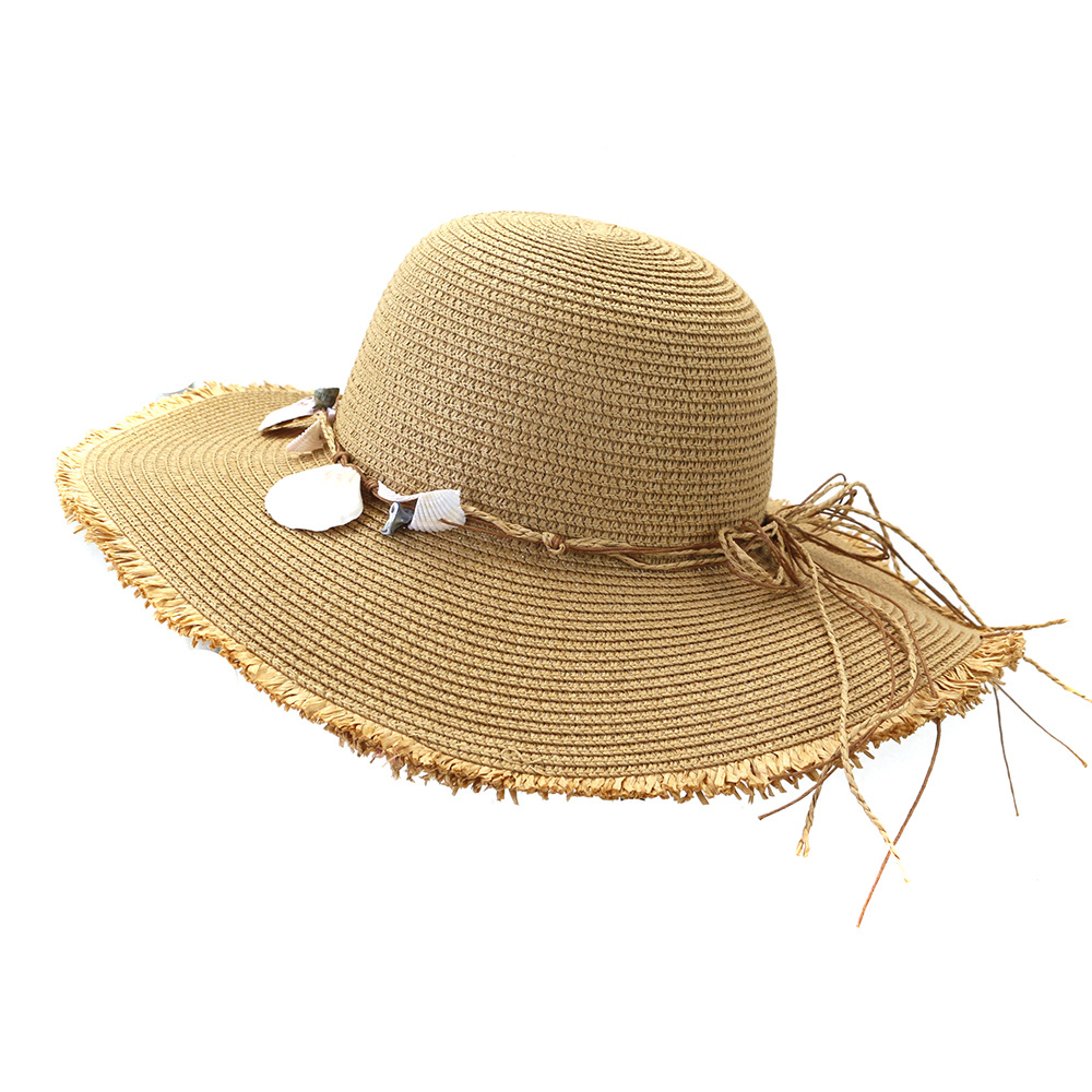 Shell Sunshade Raw Edge Dome Straw Hat NSDIT104156