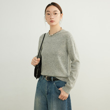 无缝一体100羊毛衫女圆领针织衫上衣25新款女装秋长袖打底衫毛衣