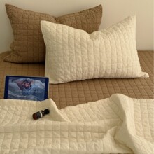 韩国砂洗小方块床盖简约ins风一体染酵素砂洗ins风格子床盖三件套