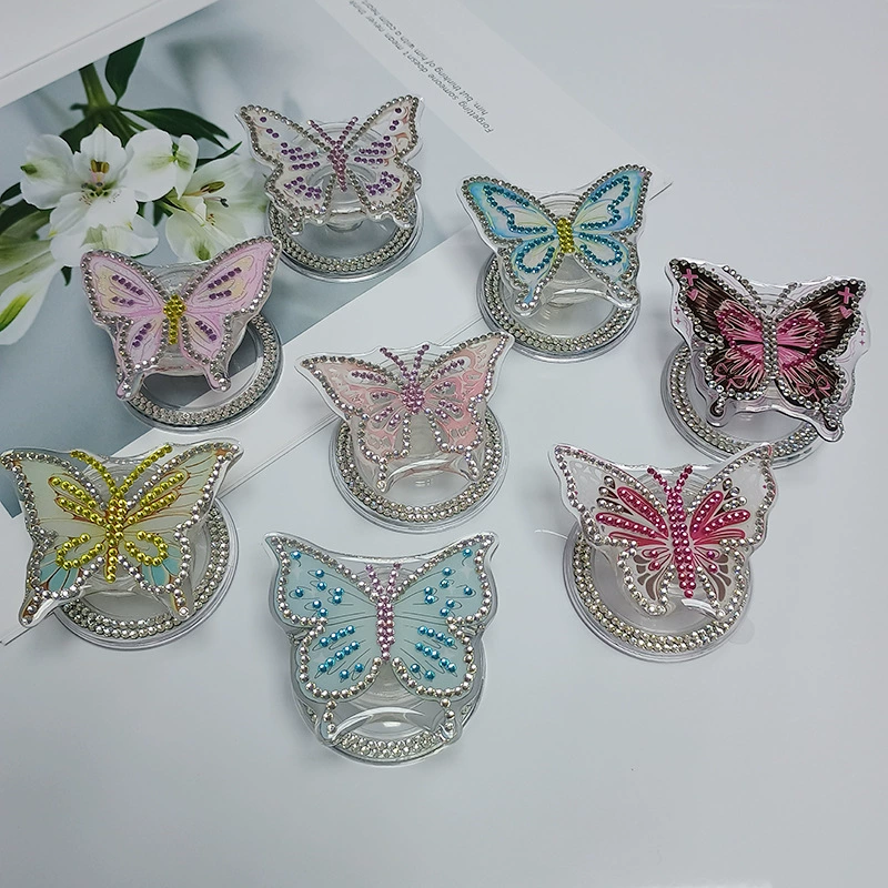 Магнитный держатель для мобильного телефона со стразами-бабочками подходит для iPhone Apple Magsafe, прозрачный сильный магнитный держатель подушки безопасности