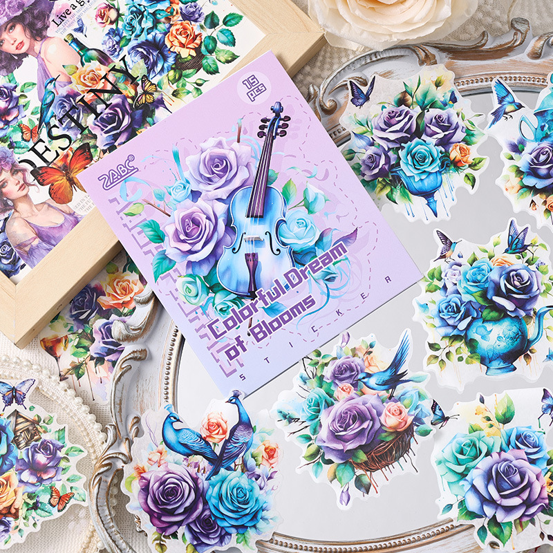 Paquete de pegatinas de aceite y papel de color acuoso flor Yun DiDi contabilidad de mano pegatinas decorativas flores transfronterizas retro rosa pegatinas