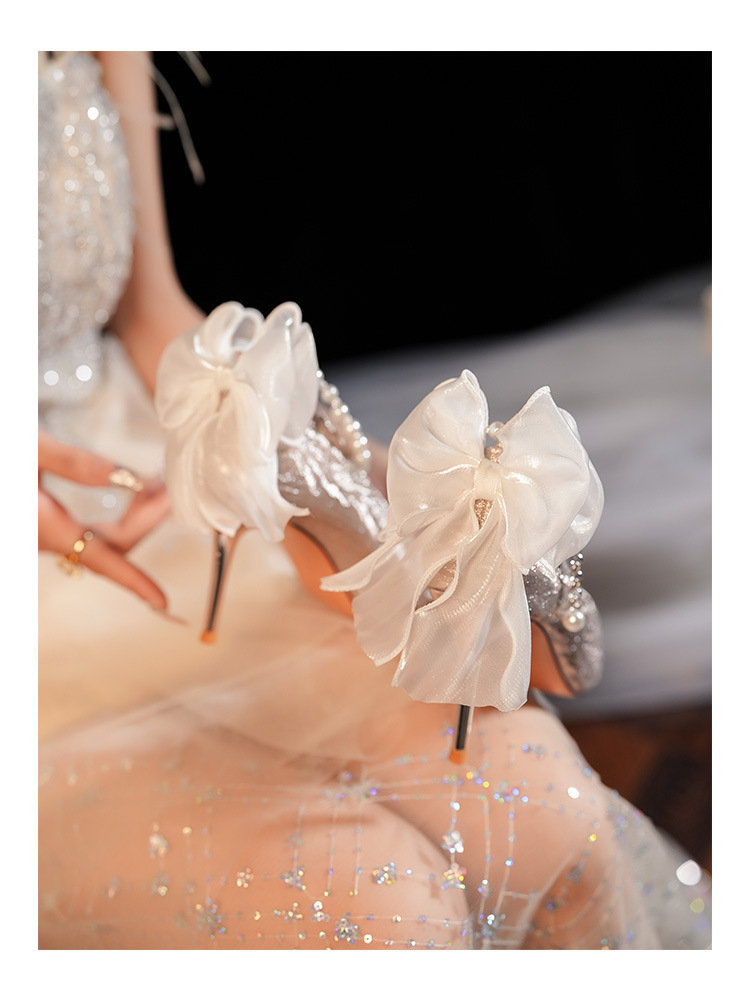 6681-58-041 Pointed Toe Stiletto Heel Shallow Mouth Women's High Heels French Bow Elegant Socialite Wedding Shoes_voghion.com
