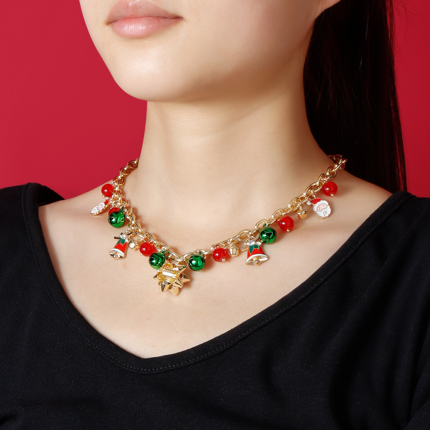 bijoux élément de Noël accessoires fleurs tridimensionnelles cloches colorées collier de personnalité simple et créatif pour femmes_voghion.com